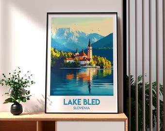 Lake Bled Slovenia Print: Europe Travel Poster, Julian Alps Art