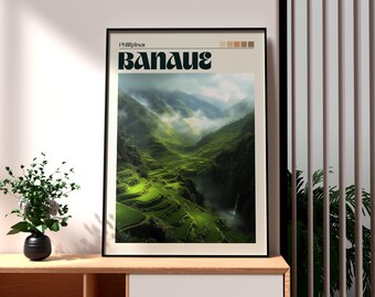 Stampa artistica delle terrazze di riso di Banaue: poster di viaggio nelle Filippine