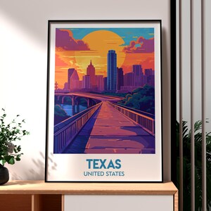 Impresión de Texas - Arte mural de Texas - Póster del estado de EE. UU. - Arte mural de EE. UU. - Regalo para viajeros - Impresión de viajes a EE. UU. - Póster de Marfa, Texas - Arte de Texas