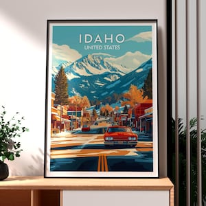 Impresión de Idaho - Arte mural de Idaho - Póster del estado de Idaho - Arte mural de EE. UU. - Regalo para viajeros - Impresión de viaje a EE. UU. - Póster de Idaho - Boise, Idaho