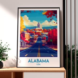 Impresión de Alabama - Arte mural de Alabama - Póster del estado de EE. UU. - Póster de Birmingham, Alabama - Impresión de viaje a EE. UU. - Impresión de la ciudad de Montgomery - Arte mural de EE. UU.