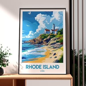 Arte mural de Rhode Island - Impresión de Rhode Island - Póster del estado de Rhode Island - Arte mural de EE. UU. - Regalo para viajeros - Impresión de viaje a EE. UU. - Newport Art
