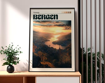 Bergen Norway Print: Travel Poster, City Wall Art