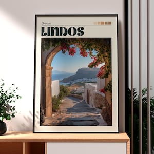 Lindos Print - Greece Wall Art - Rhodes Island Poster - Travel Wall Art - Greek Art - Lindos Greece Poster - Rhodes Coastal Art - Greek Art