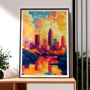 Impresión de Indiana - Arte mural de Indiana - Póster del estado de EE. UU. - Arte mural de EE. UU. - Regalo para viajeros - Impresión de viaje por EE. UU. - Póster del Medio Oeste - 500 Millas de Indianápolis