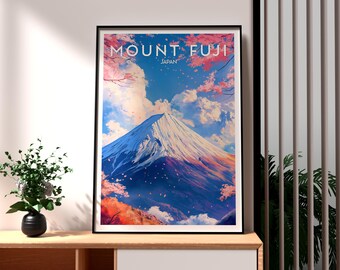 Stampa artistica del Monte Fuji, Giappone: poster di viaggio semilucido