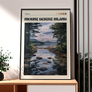 Impresión de la Isla Mount Desert - Arte mural de Maine - Póster del estado de EE. UU. - Arte mural de Maine - Regalo para viajeros - Impresión de viaje a EE. UU. - Isla Mount Desert