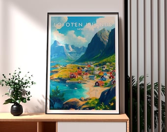 Lofoten Islands Norway Print: Travel Poster, Fjords & Mountains