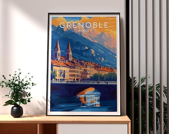 Grenoble France Travel Poster: French Alps Wall Art