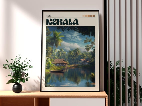 Kerala Backwaters Print: India Travel Poster, South India Art