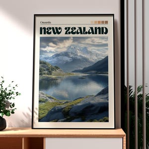 New Zealand Poster - New Zealand Travel Art - Dunedin Print - Aoraki Poster - New Zealand Poster - Mountains Wall Art - NZ Poster Nature