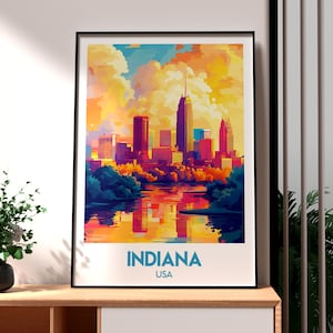 Impresión de Indiana - Arte mural de Indiana - Póster del estado de EE. UU. - Arte mural de EE. UU. - Regalo para viajeros - Impresión de viaje por EE. UU. - Póster del Medio Oeste - 500 Millas de Indianápolis