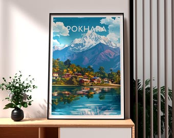 Pokhara Nepal Art Print: Himalayas Travel Poster