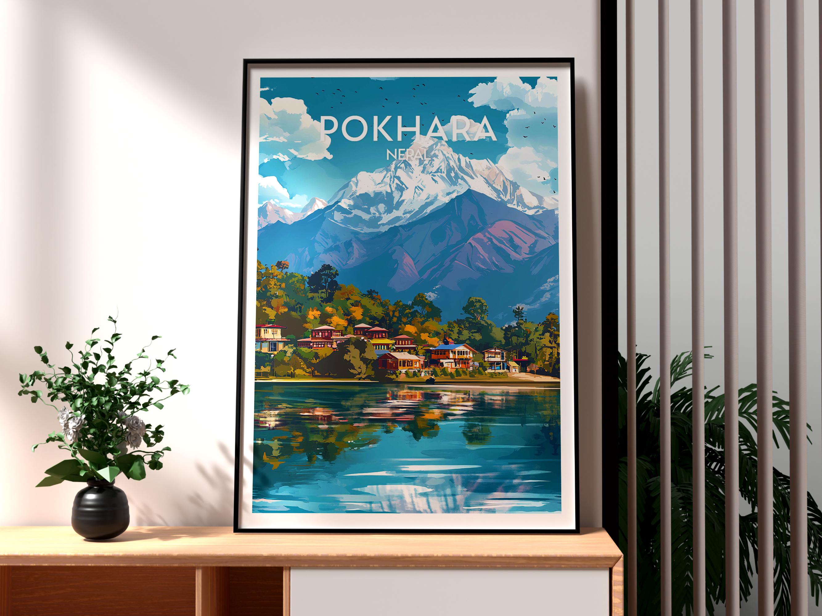 ポカラ ネパール アートプリント：ヒマラヤ旅行ポスター - Etsy 日本