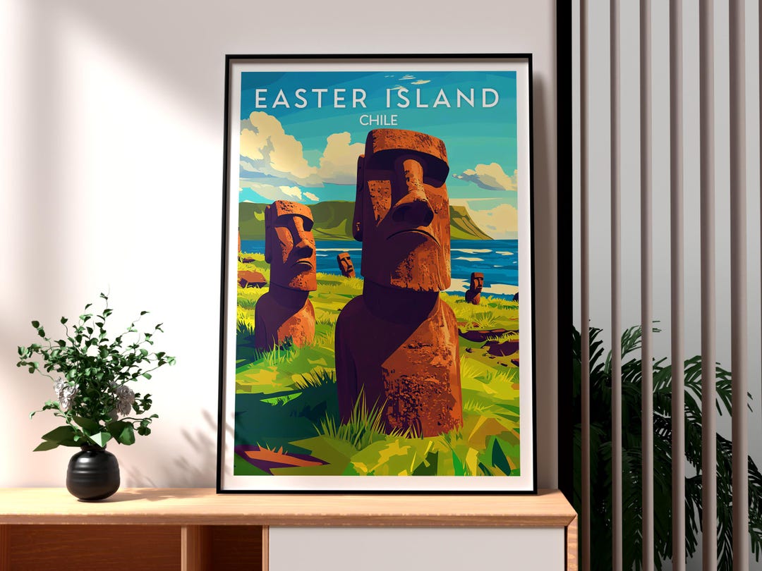 Easter Island Moai Statues Art Print: Chile Travel Poster - Etsy