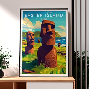 Easter Island Print - Easter Island Art -  Chile Travel Poster - Travel Wall Art - Rapa Nui Poster - Moai Statues Easter Island - Statues