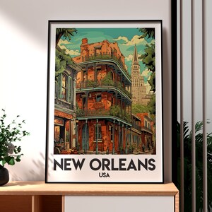 Arte mural de Nueva Orleans - Impresión de Luisiana - Póster del estado de Luisiana - Arte mural de EE. UU. - Regalo para viajeros - Impresión de viaje a EE. UU. - Barrio Francés