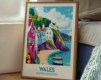 Wales Travel Poster: Colorful Welsh Coastal Art Print