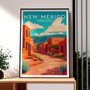 Impresión de Nuevo México - Arte mural de Nuevo México - Póster del estado de Nuevo México - Arte mural de EE. UU. - Regalo para viajeros - Impresión de viaje a EE. UU. - Arte mural de Santa Fe