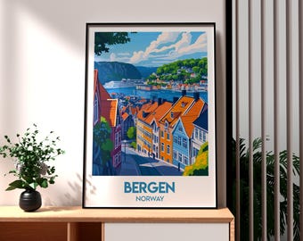 Bergen Norway Print: Colorful Travel Poster, City Wall Art