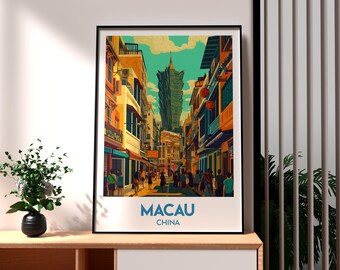 Macau City Art Print: Colorful China Travel Poster