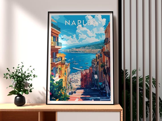 ナポリ海岸のプリント：イタリア旅行ポスター、アマルフィの壁アート 