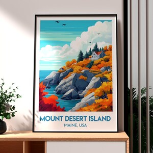 Impresión de Mount Desert Island - Arte mural de Maine - Póster del estado de EE. UU. - Arte mural de Maine - Regalo para viajeros - Impresión de viajes a EE. UU. - Mount Desert Island
