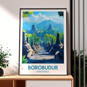 Borobudur Travel Print - Indonesia Wall Art -  Temple Poster - Travel Wall Art - Indonesia Poster - Backpacking - Gift for Traveller
