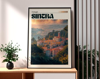 シントラ ポルトガル アートプリント：旅行ポスター、山の景色