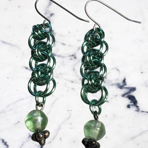 Green Chain Maille Earrings