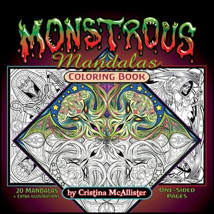 Monstrous Mandalas Coloring Book; Digital Download Edition, Adult Coloring Book, Halloween Coloring Book, Printable Coloring Pages
