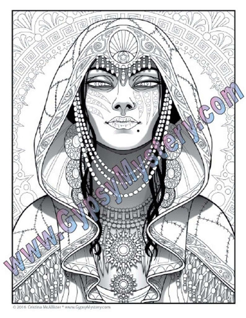 Single Coloring Page Gypsy Mystic From the Magical Beauties Collection