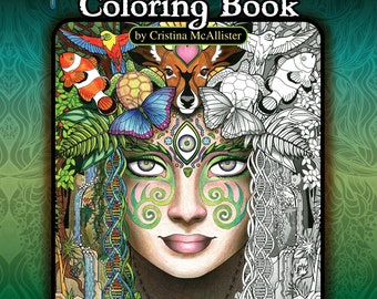 Goddess Nature Book 1, Digital Download, 21 Mystical Coloring Pages, Adult Coloring Book, Digital Coloring Pages, Printable Coloring Pages