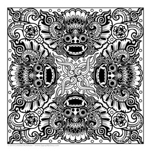 Single Coloring Page - Balinese Masks Mandala Design - Download, Print & Color!