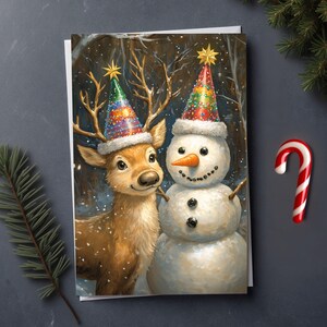 Festliche Weihnachtskarte - Rentier und Schneemann Freunde, Weihnachtskarte, Grußkarte, Weihnachten, X-mas