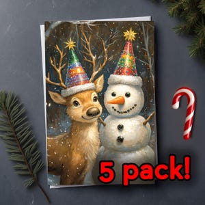 Festliche Weihnachtskarte - 5er Pack Rentier und Schneemann Freunde, Weihnachtskarte, Grußkarte, Weihnachten, X-mas