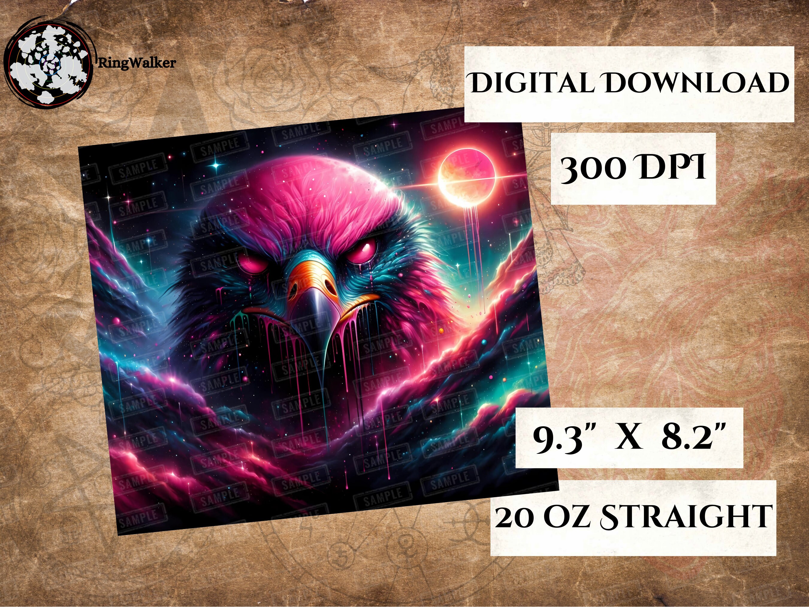 Dripping Hawk Galaxy Tumbler Wrap: Dark Fantasy Sublimation Design ...