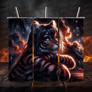Digitaal - Astral Tiger Woman Tumbler Wrap, Dark Fantasy Tumbler Wrap, Fantasy Sublimatie cadeau creatie ontwerp - instant download