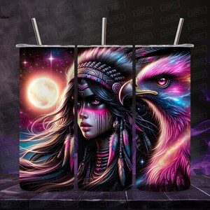 Digitaal - Tribal Shaman & Astral Hawk Guardian Wrap, Dark Fantasy Tumbler Wrap, Gothic Sublimatie cadeau creatie ontwerp - instant download