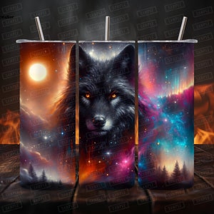 Digitaal - Tribal Wolf Astral Guardian Wrap, Dark Fantasy Tumbler Wrap, Gothic Sublimatie cadeau creatie ontwerp - instant download