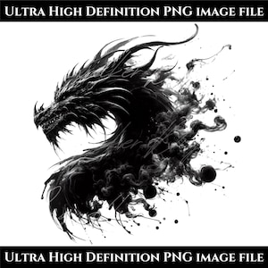 Puede incluir: Ilustración en blanco y negro de un dragón detallado. El dragón se representa de perfil, con cuernos afilados y un hocico detallado. Incluye el texto "ULTRA HIGH DEFINITION PNG IMAGE FILE".