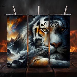 Digitaal - Astral Bengaalse tijger beker wrap, 20 oz magere beker wrap, Dark Fantasy sublimatie cadeau creatie ontwerp - direct downloaden