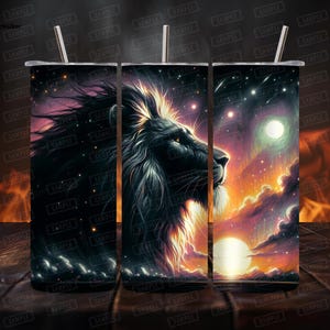 Digitaal - Astral Lion beker wrap, 20 oz skinny beker wrap, Dark Fantasy sublimatie cadeau creatie ontwerp - instant download
