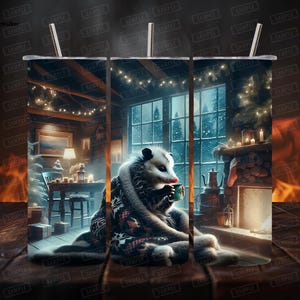 Numérique - Joli emballage de verre à opossum de Noël confortable, emballage de verre skinny 20 oz, conception de création de cadeau de sublimation de vacances, téléchargement immédiat