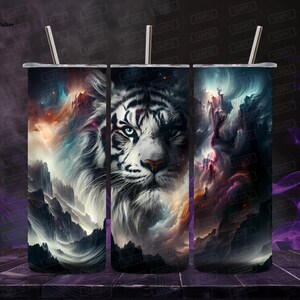 Digitaal - Astral Siberische tijger beker wrap, 20 oz magere beker wrap, Dark Fantasy sublimatie cadeau creatie ontwerp - direct downloaden