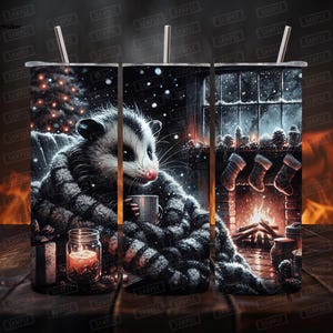Digital - Envoltorio para vaso con forma de zarigüeya navideña acogedor y lindo, envoltorio para vaso delgado de 20 oz, diseño de creación de obsequios por sublimación para festividades, descarga instantánea