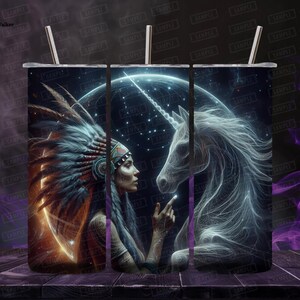 Digitale - Dark Fantasy Tribal Ancestor Unicorn Wrap, Tumbler Wrap sottile da 20 once, Design per la creazione di regali in sublimazione gotica - download immediato