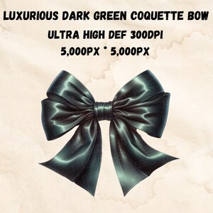 Dark Green Coquette Silk Ribbon Bow Clipart (Digital Download)