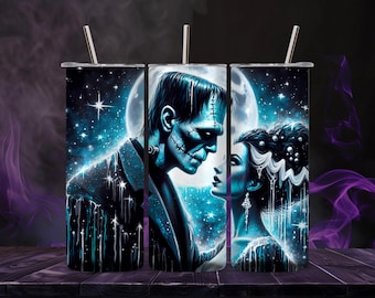 Romantic Frankenstein & Bride 20 oz, Halloween Night Tumbler Wrap Sublimation (Digital Download)