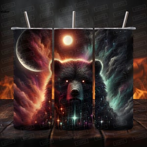 Digitaal - Tribal Bear Astral Guardian Wrap, Dark Fantasy Tumbler Wrap, Gothic Sublimatie cadeau creatie ontwerp - instant download